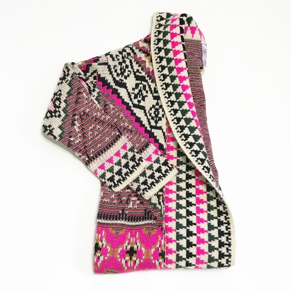 Alya Sweaters - Alya | Pink Cream Tribal Boho Open Front Sweater